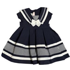 NWOT Jessica Ann Nautical Sailor Collar Dress Navy Blue White Zip Back Size 18M